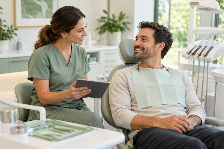 Dental professional discussing preventive care with a patient
